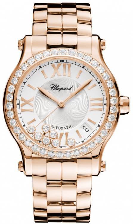 Chopard Happy Sport Silver Guilloche Dial 18 Carat Rose Gold Ladies Watch 274808-5004