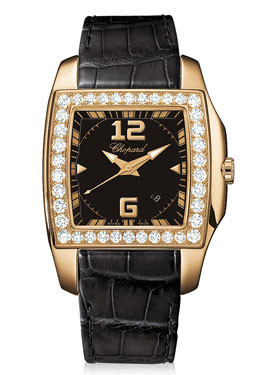 Chopard Two O Ten Black Dial Diamond Black Leather Ladies Watch 137468-5001