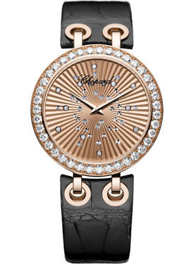 Chopard Xtravaganza Diamond 18k Rose Gold Black Leather Ladies Watch 134236-5001