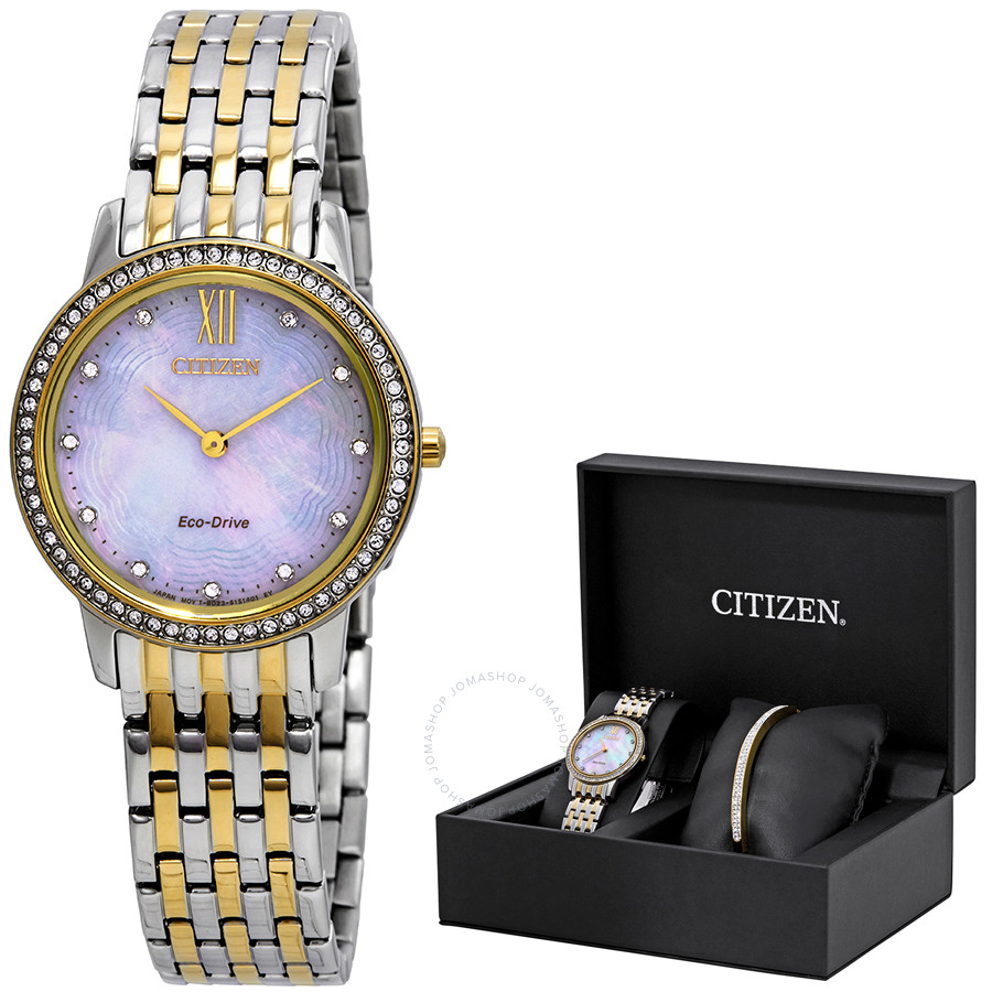 Citizen Silhouette Crystal White Mother of Pearl Dial Ladies Watch EX1484-65D