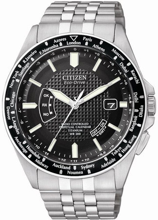 Citizen World Perpetual Black Dial Titanium Men's Watch CB0030-56E