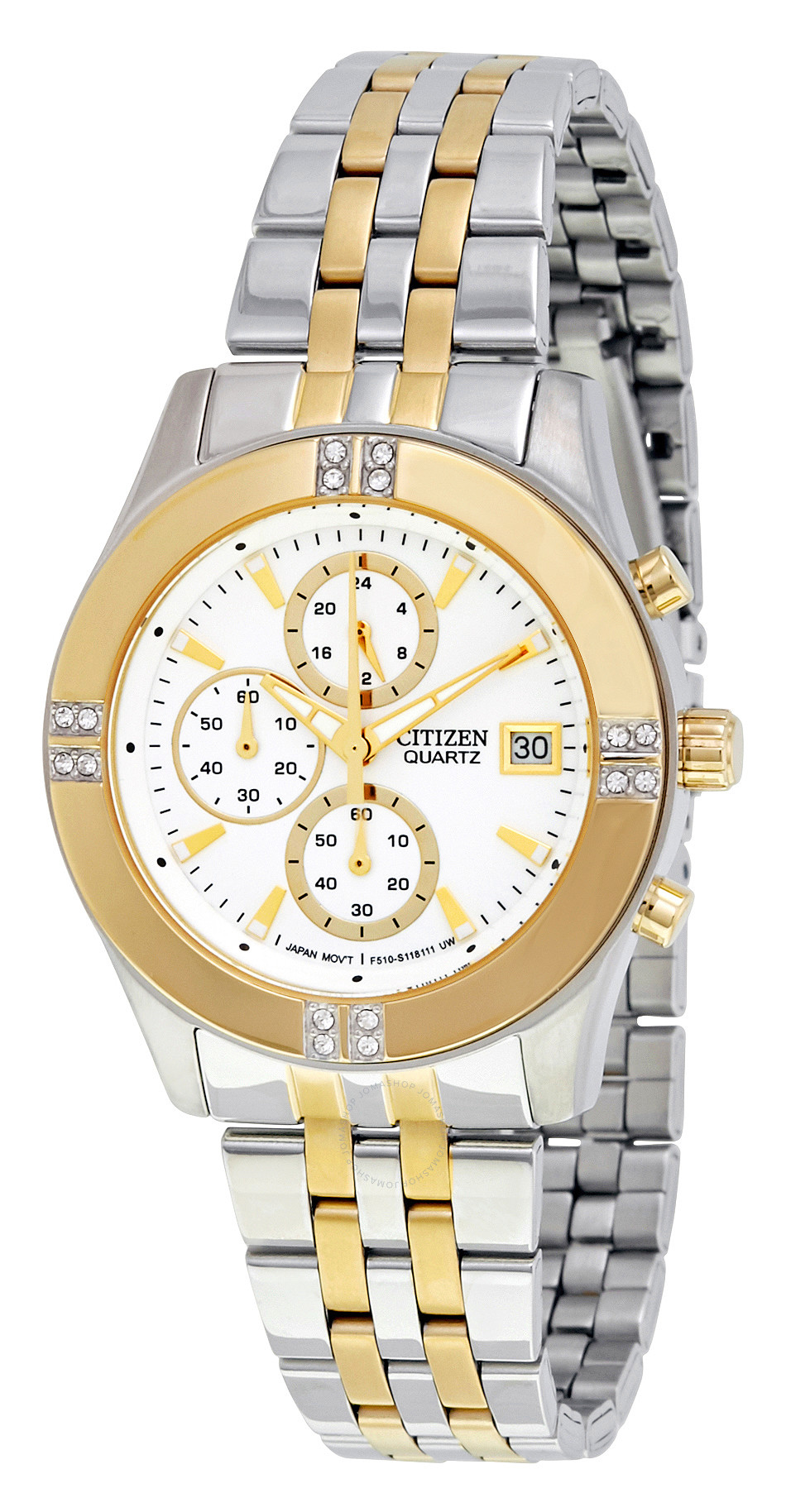 Citizen Silver Dial Ladies Two-Tone Chronograph Watch FA1044-51A