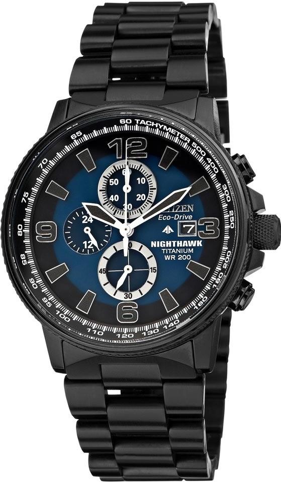 Citizen Eco Drive Nighthawk Blue Dial Black IP Titanium Men's Watch CA0505-57L