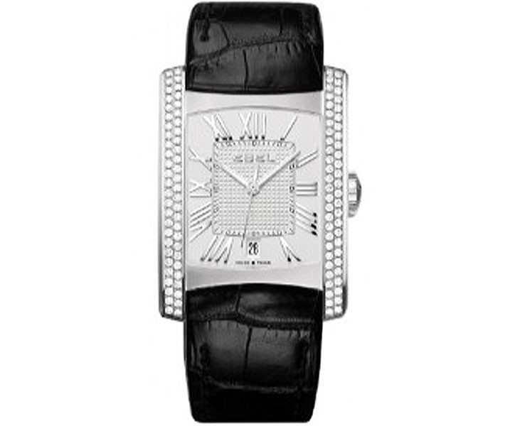Ebel Brasilia Silver Dial Black Leather Men's Watch 1215720