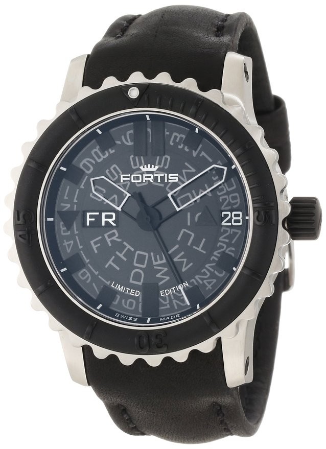 Fortis Big Black Automatic Black Leather Men's Watch 6751081L01 675.10.81 L.01