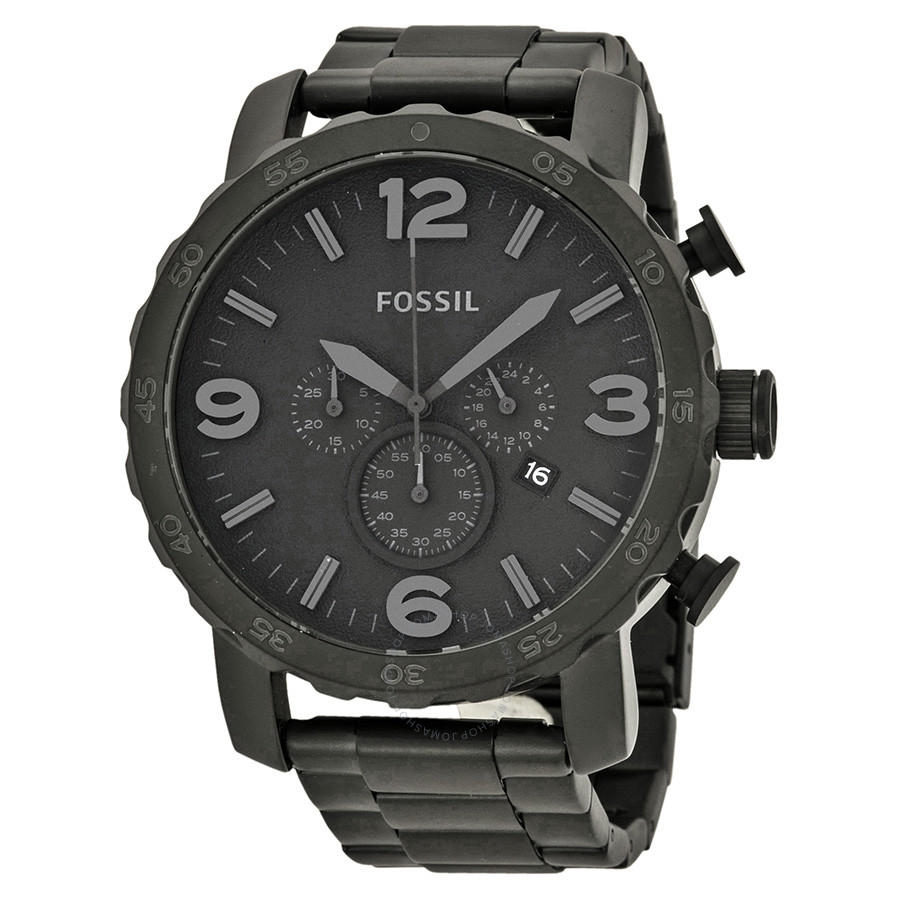 Fossil Nate Chronograph Black Dial Black Ion-plated Men's Watch JR1401