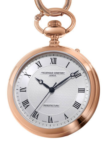 Frederique Constant Manufacture Silver Dial Rose Gold Stainless Steel Pocket Watch FC-700MC6PW4