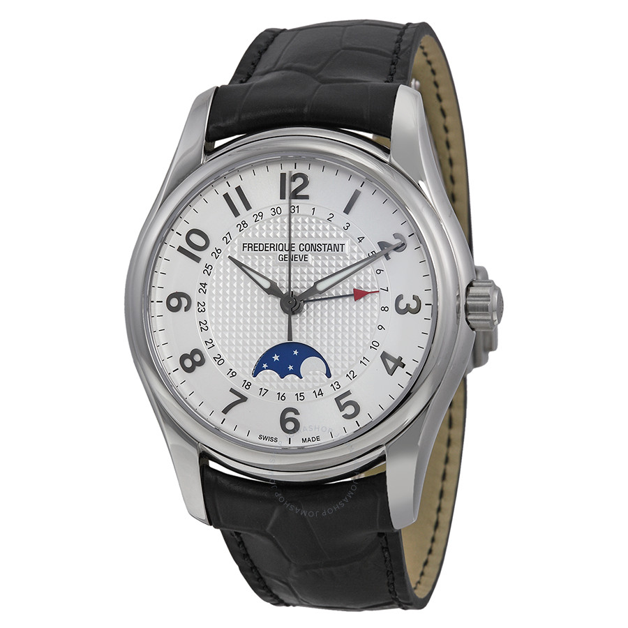 Frederique Constant Runabout Moonphase White Dial Black Leather Men's Watch FC-330RM6B6