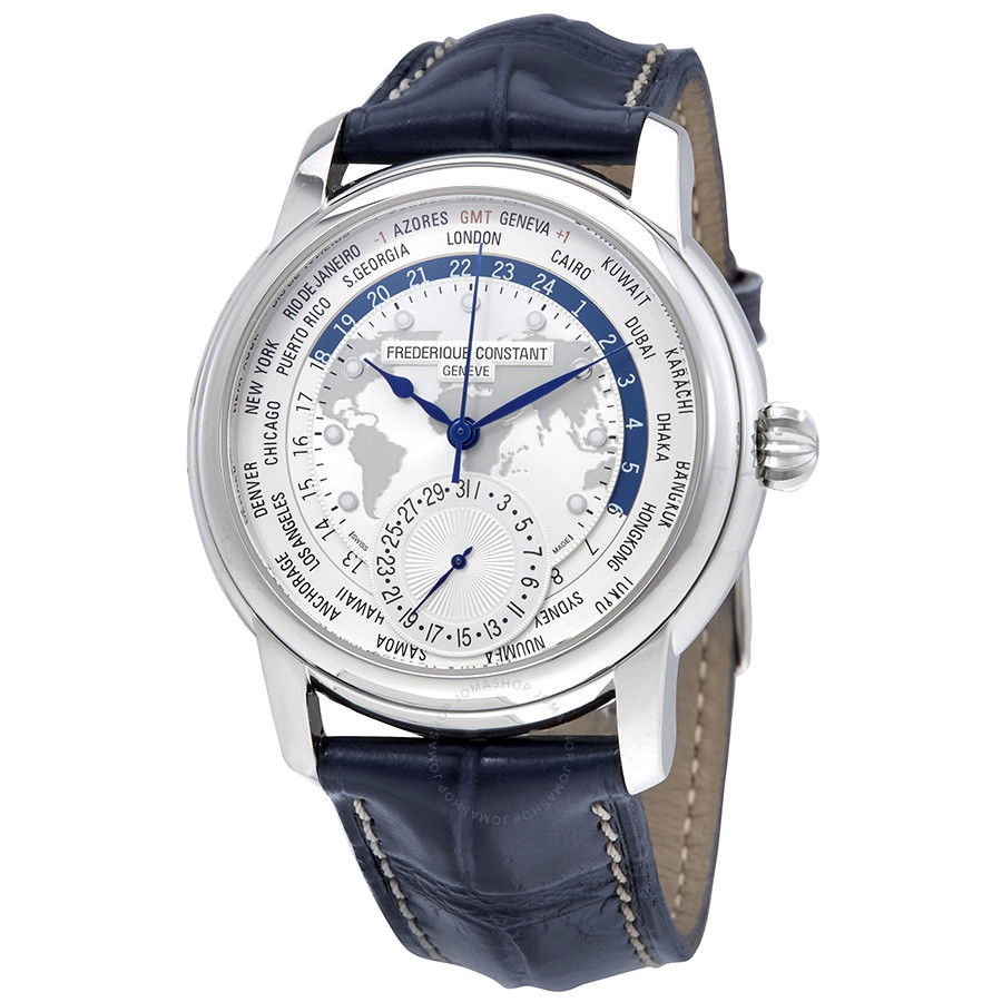 Frederique Constant Worldtimer Silver Dial Men's GMT Watch FC-718KW4H6