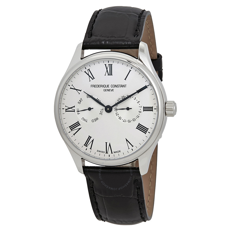 Frederique Constant Classics Silver Dial Men's Black Leather Watch FC-259WR5B6-BK