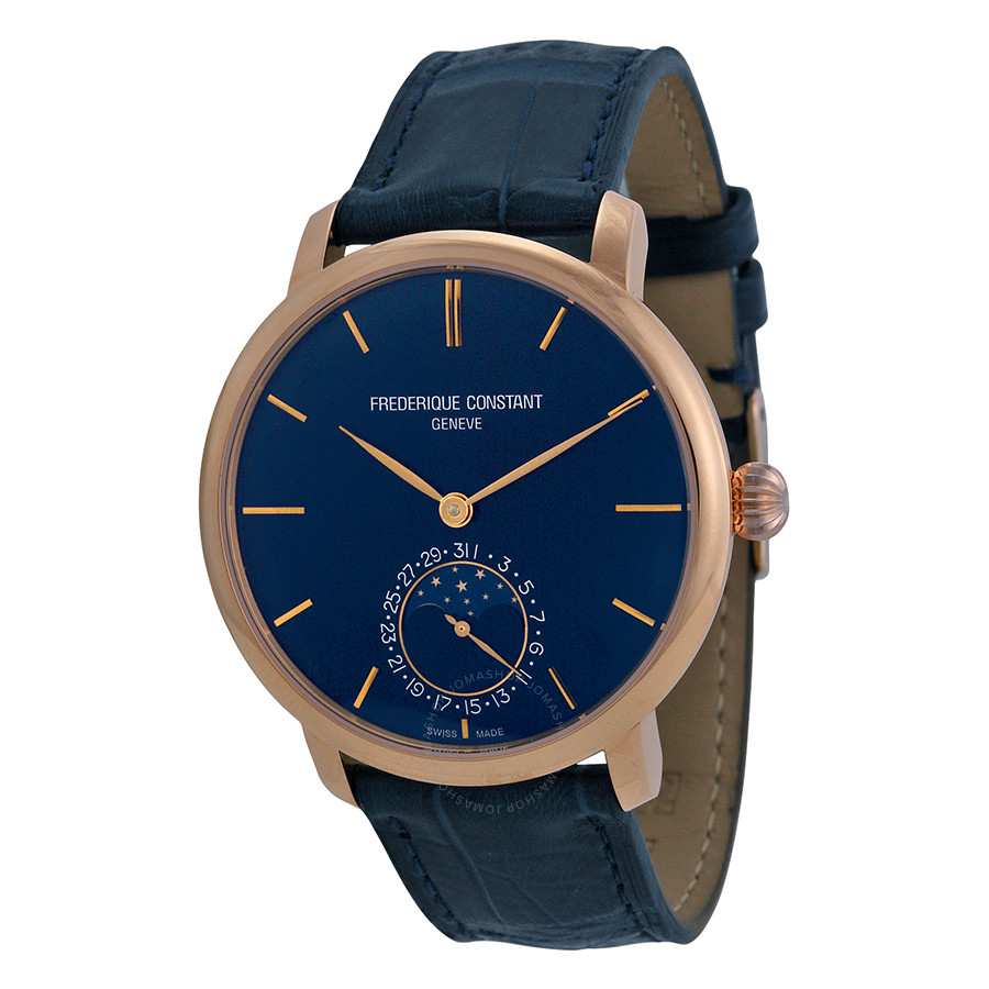Frederique Constant Slimline Moonphase Automatic Navy Blue Dial Blue Leather Men's Watch FC-705N4S4NN