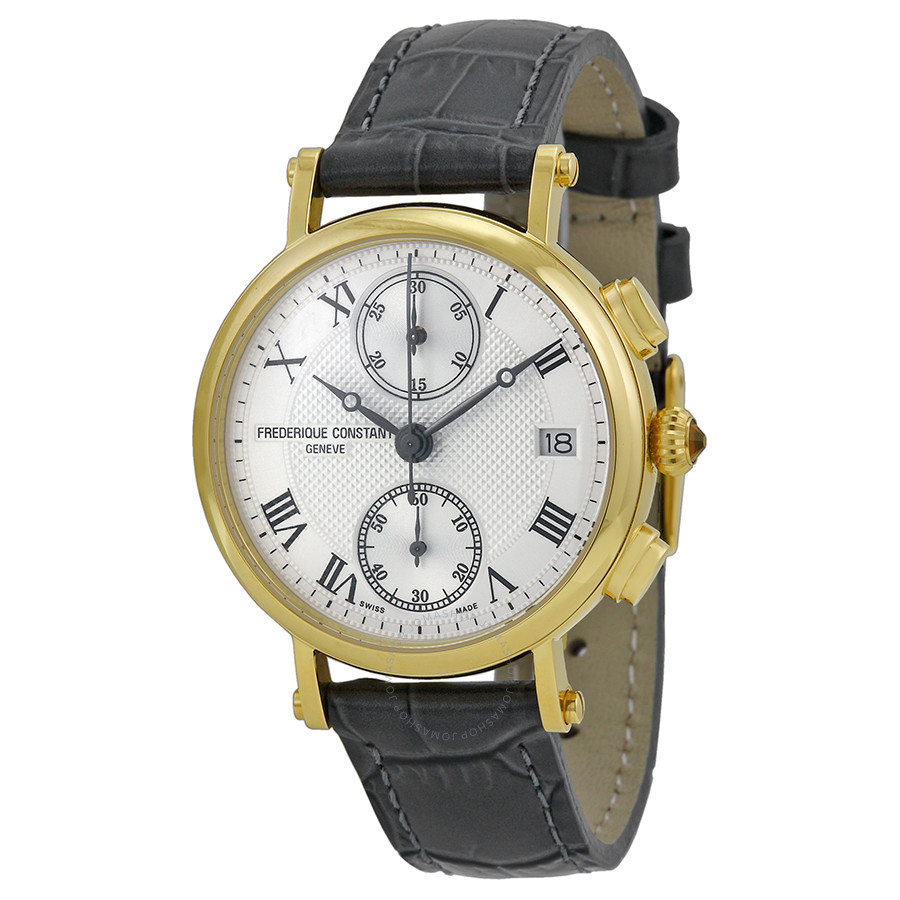 Frederique Constant Classics Silver Dial Chronograph Leather Ladies Watch FC-291MC2R5