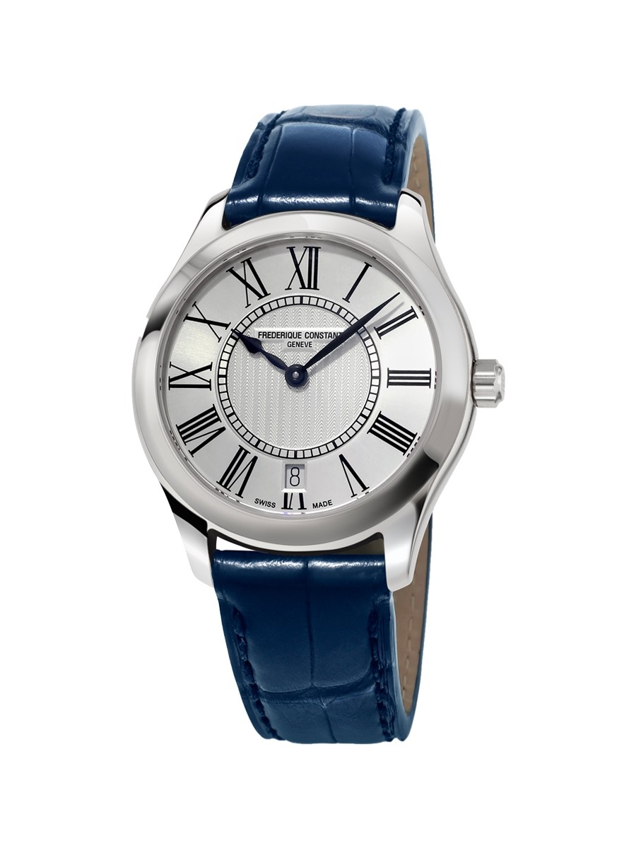 Frederique Constant Classics Silver Dial Ladies Blue Leather Watch FC-220MS3B6