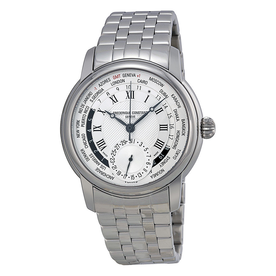Frederique Constant Classics Worldtimer Silver Dial Stainless Steel Men's Watch FC-718MC4H6B