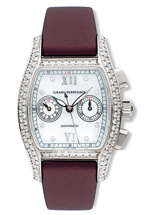 Girard Perregaux Richeville Diamond 18kt White Gold Burgundy Satin Ladies Watch 02650-D0-Q53-72M7