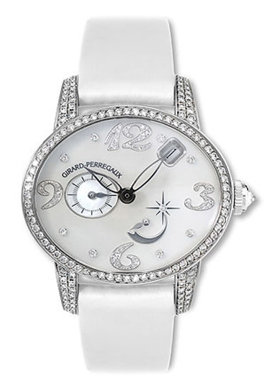 Girard Perregaux Cats Eye Diamond 18kt White Gold White Satin Ladies Watch 80480-D53-P762-KK7