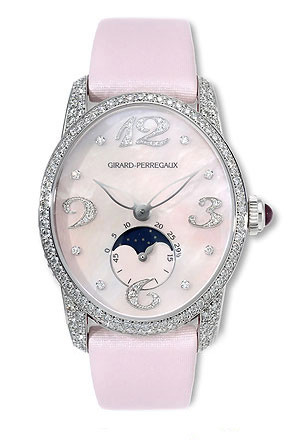 Girard Perregaux Cats Eye Diamond 18kt White Gold Pink Satin Ladies Watch 80490-D53-P963-KK9