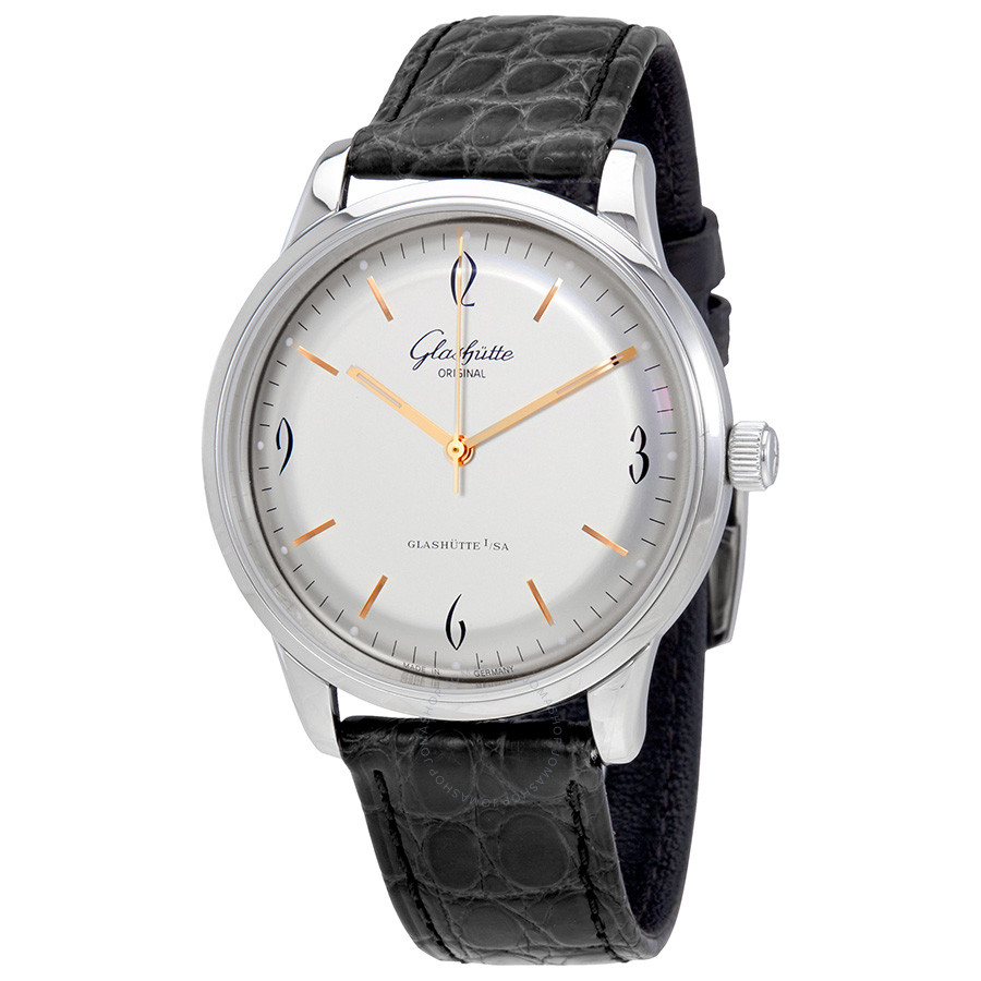 Glashutte Sixties Silver Dial Black Leather Men's Watch 39-52-01-02-04