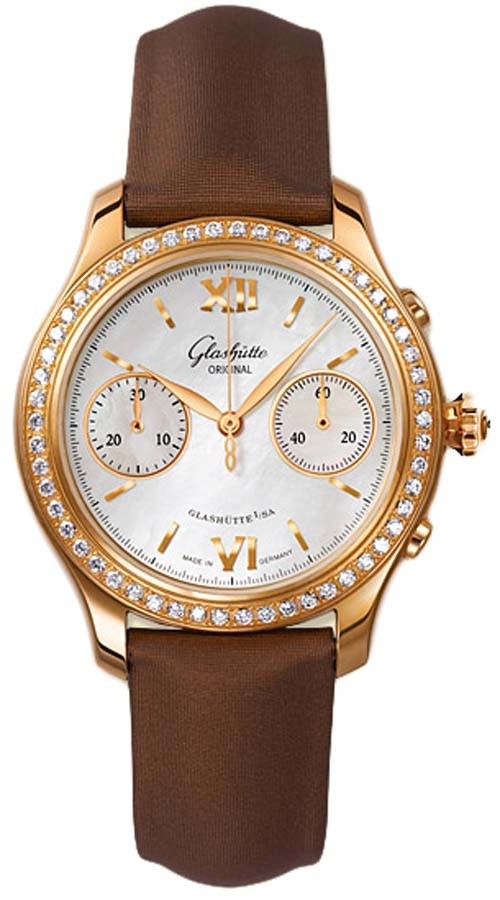 Glashutte Serenade Chronograph Automatic Diamond White Mother of Pearl Dial Ladies Watch 39-34-11-11-44