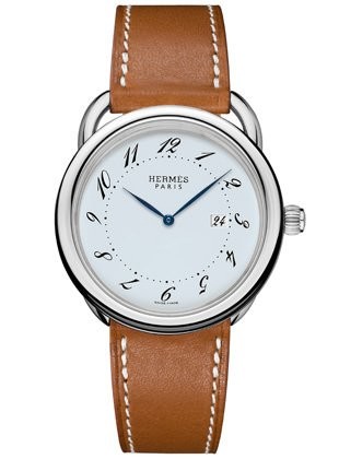 Hermes Arceau Silver Dial Men's Leather Watch 040112WW00