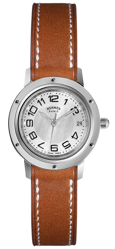 Hermes Clipper Classique Silver Dial Brown Leather Ladies Watch W035748WW00