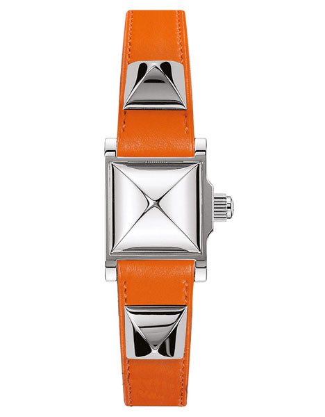 Hermes Medor Silver Dial Ladies Orange Leather Watch 028169WW00