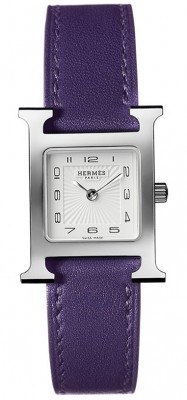 Hermes White Dial Ladies Purple Leather Watch 036710WW00