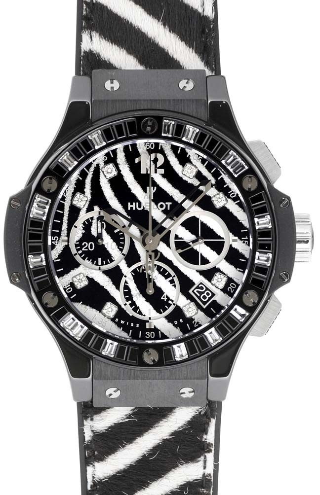 Hublot Big Bang Zebra Diamond Dial Black Ceramic Chronograph Ladies Watch 341CV7517VR1975 341.CV.7517.VR.1975
