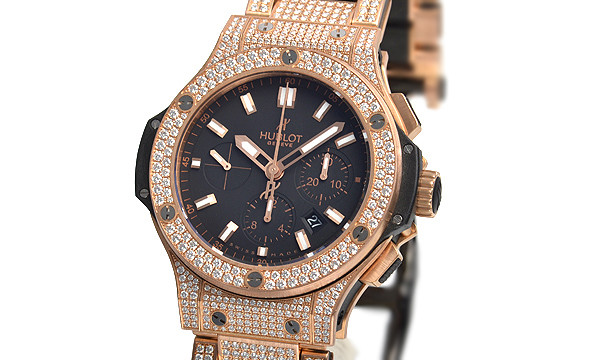 Hublot Big Bang Black Dial 18kt Rose Gold Diamond Men's Watch 301PX1180PX3704 301.PX.1180.PX.3704