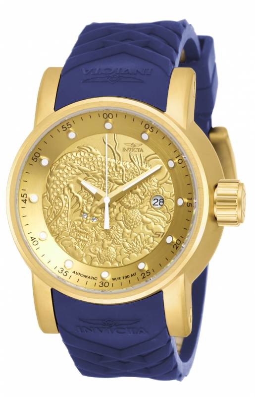 Invicta S1 Rally Automatic Dragon Gold Dial Blue Polyurethane Men's Watch 18215