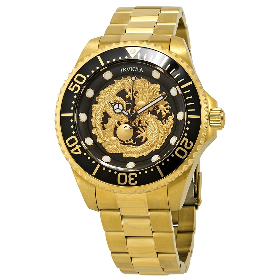 Invicta Pro Diver Dragon Automatic Black Dial Yellow Gold-tone Men's Watch 26490