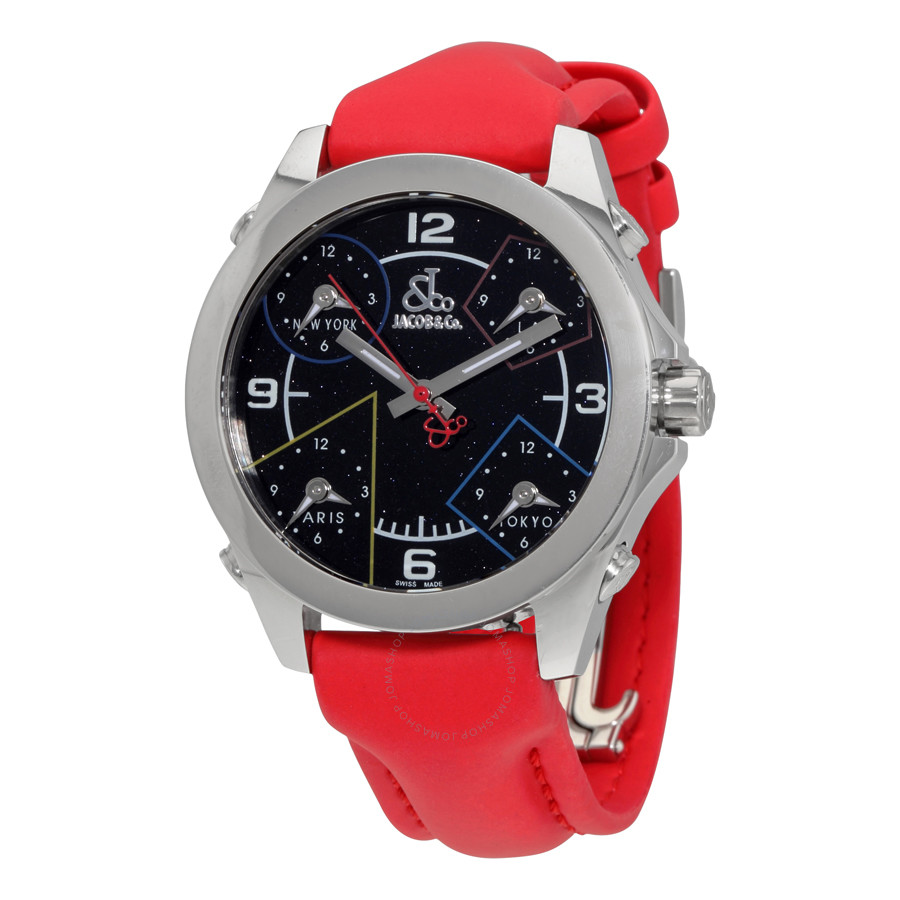 Jacob & Co. Jacob and Co. Five Time Zone Black Dial Red Polyurethane Unisex Watch JCM-80