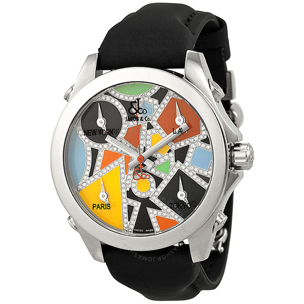 Jacob & Co. Jacob and Company Five Time Zone Diamond-Accented Multi-Colored Dial Unisex Watch JCM115DA