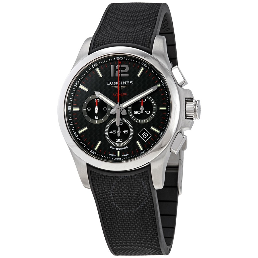 Longines Conquest V.H.P. Perpetual Chronograph Quartz Black Carbon Dial Men's Watch L37174669