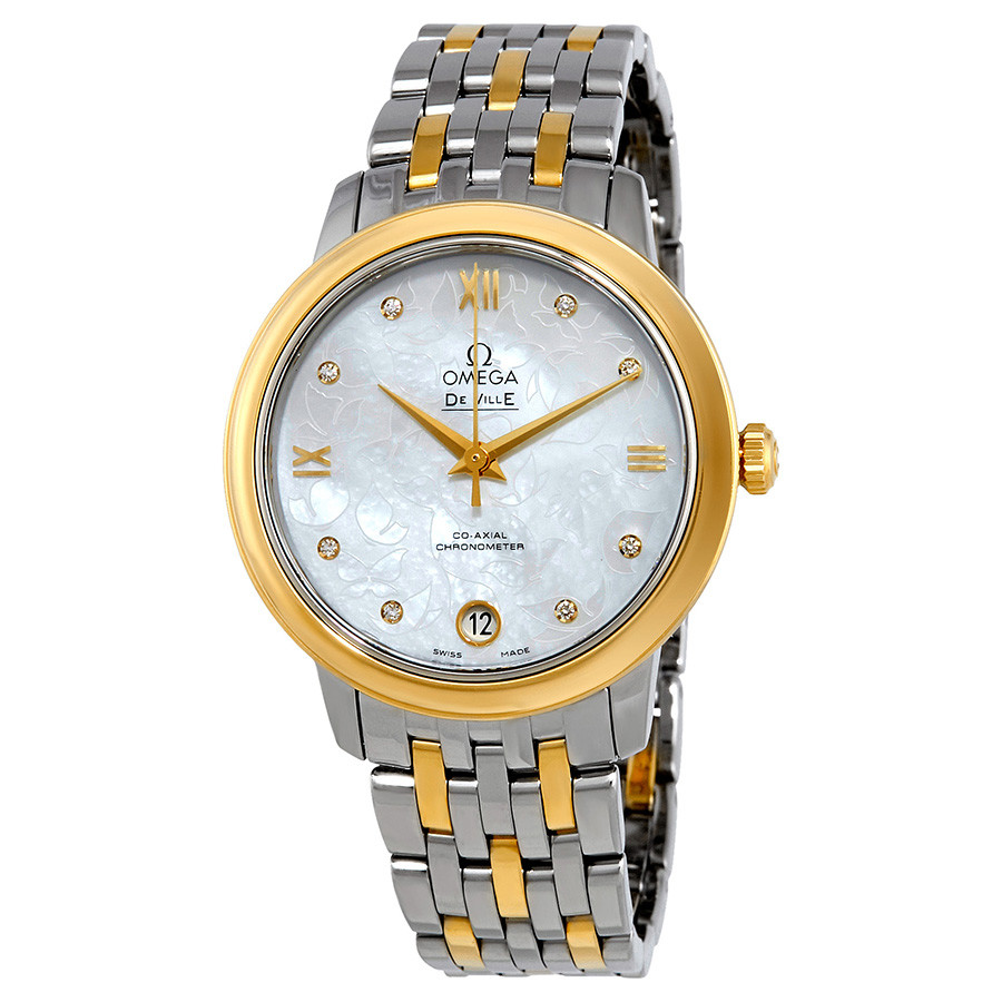 Omega De Ville Prestige Mother of Pearl Diamond Dial Steel and 18K Yellow Gold Ladies Watch 42420332055002 424.20.33.20.55.002