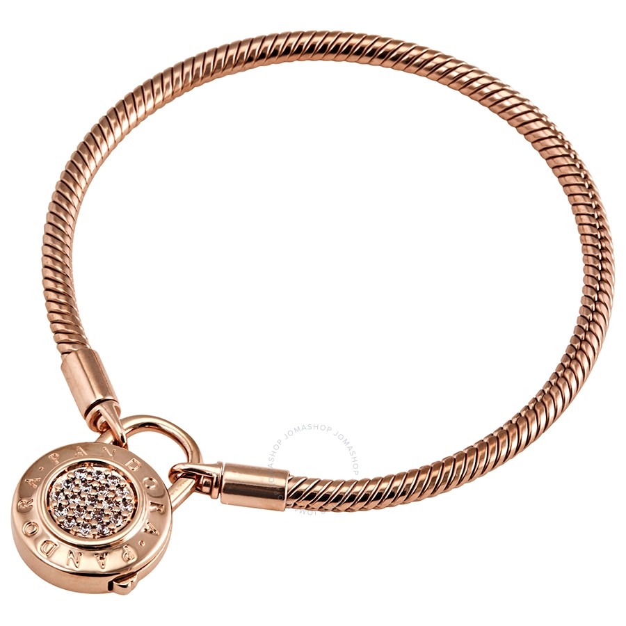 Pandora Pandora Ladies Pave Padlock Clasp Snake Chain Bracelet Size 16 587757CZ