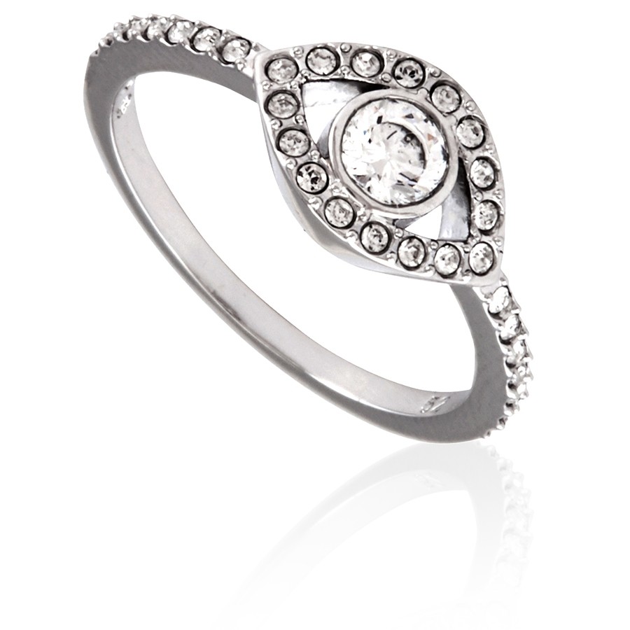 Swarovski Ladies Clear Crystal Luckily Evil Eye Ring, Rhodium Size 52 5409180