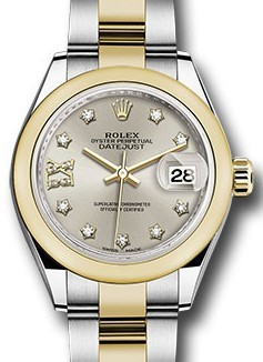 Rolex Lady Datejust 28 Silver Dial Steel and 18K Yellow Gold Watch 279163SRDO