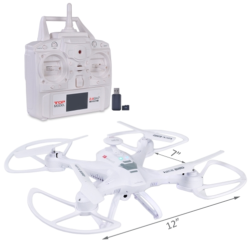 Quadcopter Drone (7.0") w/HD Camera, LED Lights & Flip - 2.4GHz 4-Ch/6-Axis Remote Contol & 1GB microSD Card (White)