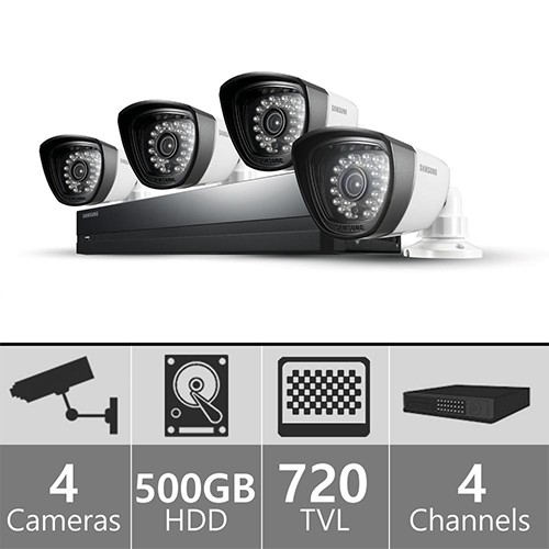 Samsung SDS-P3042 4-Channel 500GB DVR Home Security System w/4 Night-Vision & Weatherproof 720 Line Resolution Cameras