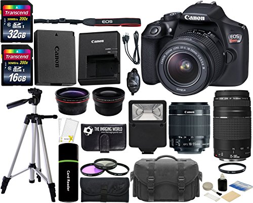 Canon EOS Rebel T6 18MP Wi-Fi DSLR Camera with 18-55mm IS II Lens + EF 75-300mm III Lens + 32GB & 16GB Card + Wide Angle Lens + Telephoto Lens + Flash