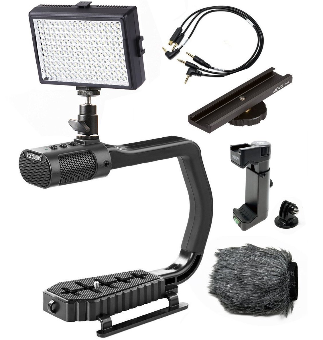 Sevenoak MicRig Video Bundle with Grip Handle, Stereo Microphone, LED Light, Shoe Extender Bracket, Windscreen, & Adapters for DSLR Cameras, Smartphones & GoPro