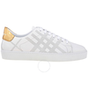 Burberry Ladies Lace Up House Check White Sneakers 4042945/4058535