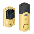 Khóa điện tử Schlage Z-Wave Connect Camelot Touchscreen Deadbolt with Built-In Alarm, Works with Amazon Alexa via SmartThings, Wink or Iris,  Bright Brass