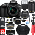 Nikon D3400 24.2 MP DSLR Camera + AF-P DX 18-55mm & 70-300mm VR NIKKOR Lens Kit + Bundle 64GB SDXC Memory + Photo Bag + Wide Angle Lens (Black)