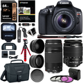 Canon EOS Rebel T6 Digital SLR Camera Kit, EF-S 18-55mm IS II Lens, EF 75-300mm III Telephoto Zoom Lens, 64GB Memory Card, Flash and Accessory Bundle