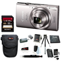 Canon PowerShot ELPH 360 HS 20.2 MP Digital Camera (Silver) + Sony 32GB Memory Card + Focus Rechargeable Replacement Lithium Ion Battery + Travel Quick Charger + Focus Medium Point & Shoot Camera Accessory Bundle