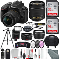 Nikon D3400 with AF-P DX NIKKOR 18-55mm f/3.5-5.6G VR, Total of 48 GB SDHC along with Deluxe Accessories Bundle