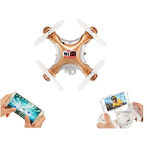FPV Drones for Kids CX-10WD-TX Remote Control Helicpoter, Dayan Anser WIFI Drone with Camera, Altitude Hold Aircraft with Multi-color LED Lights One Key Take Off/Landing (Golden)