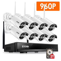 ZOSI 960P AUTO-PAIR WIRELESS SYSTEM 8Channel 960P(1280x960) NVR Kit 1.3 Megapixel IP Camera Network Video Security System Weatherproof Bullet Cameras 2TB Hard disk (100ft Night Vision , Motion Detect)